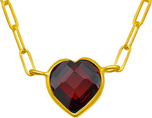 Load image into Gallery viewer, Floreo 14k Yellow Gold Paperclip Chain Heart Gemstone Necklace 18 Inch
