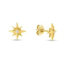 Load image into Gallery viewer, 14k Yellow Gold 10mm 0.03ct Diamond North Star Earrings

