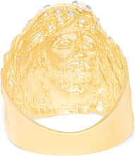Load image into Gallery viewer, 10k Yellow Gold 25mm Jesus Face Two-Tone CZ Openwork Men&#39;s Ring, Sizes 5-13
