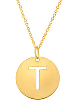 Load image into Gallery viewer, 14k Yellow Gold 0.6&quot; Disc Alphabet Letter A - Z Initial Charm Pendant with Extendable Adjustable Chain Necklace

