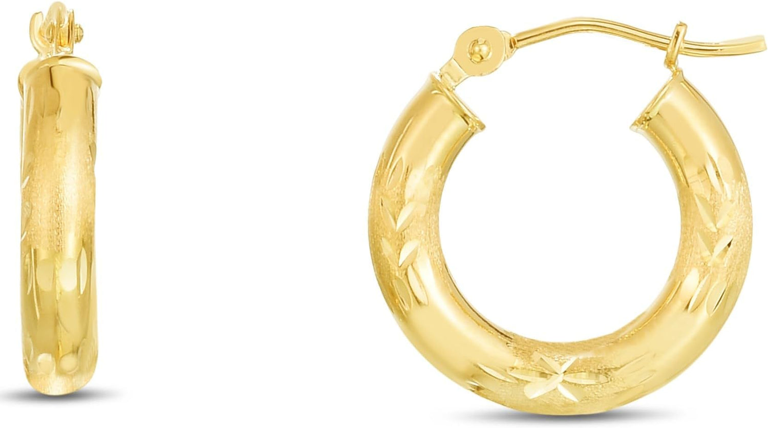 14k Yellow Gold 3mm x 15mm, 20mm, 25mm or 35mm Diamond Cut & Polished Hoop Earrings