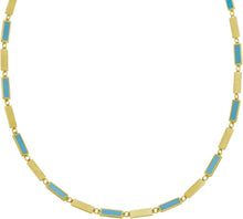 Load image into Gallery viewer, 14k Yellow Gold Turquoise Gemstone Rectangle Links Chain Necklace, 18 Inch with 2” Extender
