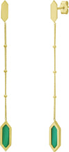 Load image into Gallery viewer, 14k Yellow Gold 57mm Mother of Pearl, Onyx or Malachite Hexagon Drop Gemstone Earrings
