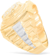 Load image into Gallery viewer, 10k Yellow Gold 19.4mm Two-Tone Railroad Pave CZ Cluster Round Circle Men&#39;s Ring, Sizes 5-13.5
