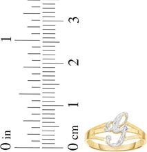 Load image into Gallery viewer, 10k Two-Tone Yellow Gold and White Gold 8.5mm Personalized A-Z Initial Cursive Letter Ring, Sizes 3 - 10
