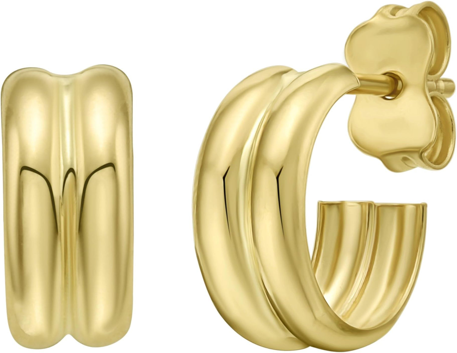 14k Yellow Gold 10.8mm x 5mm Double Row C-Hoop Earrings