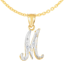 Load image into Gallery viewer, 10k Yellow Gold and White Gold Two-Tone 21.5mm Cursive Personalized Alphabet A-Z Initial Pendant with Optional 1.1mm Solid Cable Chain, 18 Inch
