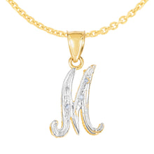 Load image into Gallery viewer, 10k Yellow Gold and White Gold Two-Tone 21.5mm Cursive Personalized Alphabet A-Z Initial Pendant with Optional 1.1mm Solid Cable Chain, 18 Inch
