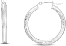 Load image into Gallery viewer, 14k White Gold 3mm x 15mm, 25mm or 35mm Diamond Cut &amp; Polished Hoop Earrings
