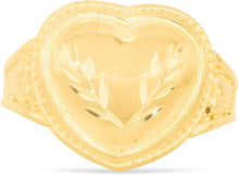 Load image into Gallery viewer, 10k Yellow Gold 13.5mm Domed Heart with Leaf Design Ring, Sizes 4-10
