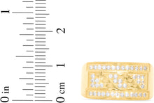 Load image into Gallery viewer, 10k Yellow Gold 11.2mm Pave CZ Rectangle Signet with Striped Diamond Cut Ring, Sizes 4-13
