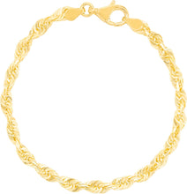 Load image into Gallery viewer, 10k Yellow Gold 4.5mm Solid Spiral Rope Multi Diamond Cut Chain Bracelet or Anklet
