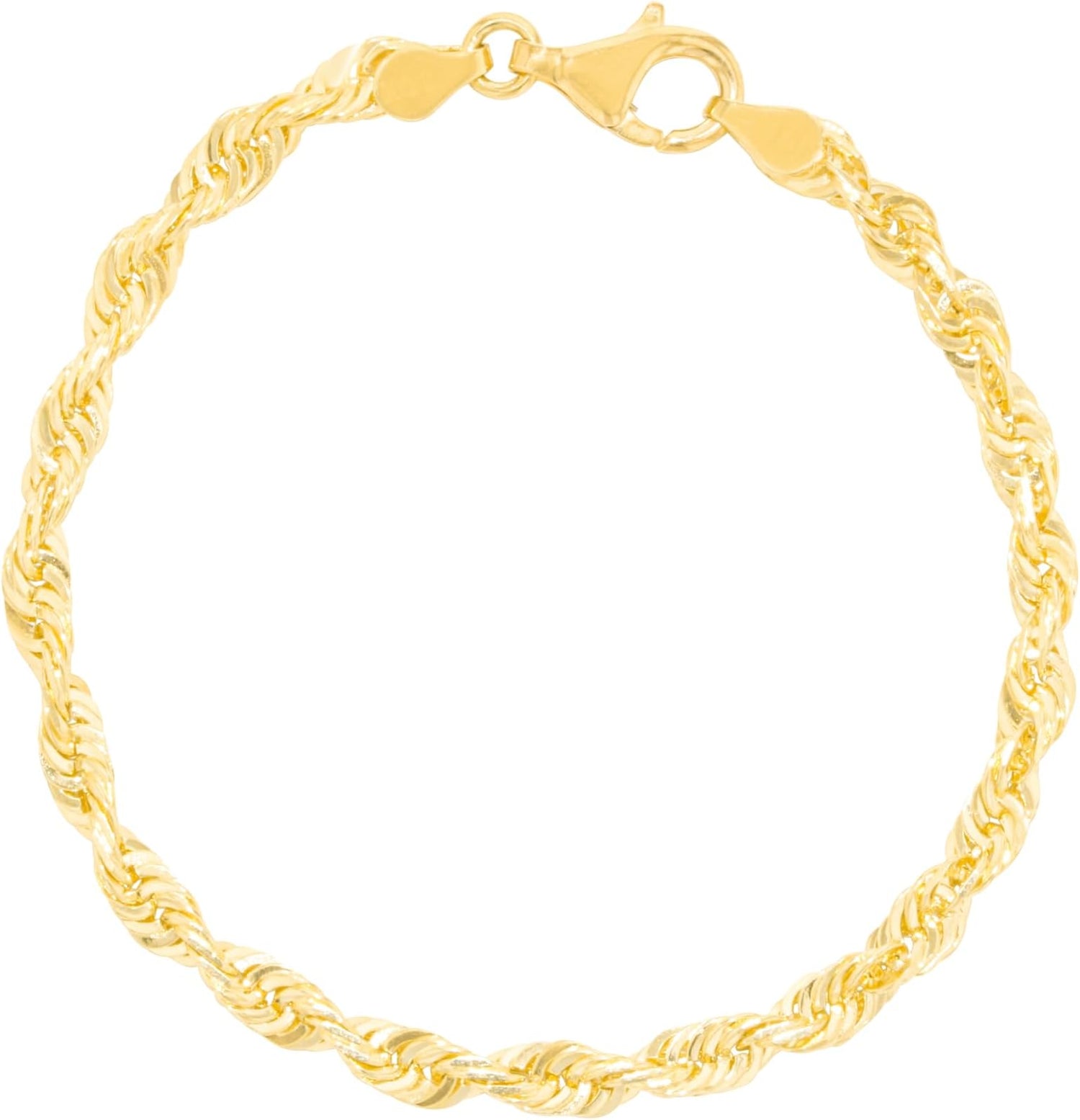 10k Yellow Gold 4.5mm Solid Spiral Rope Multi Diamond Cut Chain Bracelet or Anklet