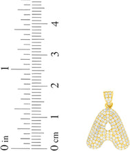 Load image into Gallery viewer, 10k Yellow Gold 0.5&quot; Pave CZ Personalized Bubble Alphabet Letter A - Z Initial Charm Pendant with optional Chain Necklace
