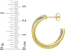 Load image into Gallery viewer, 14k Yellow Gold 24.7mm x 6.4mm Interlocking Trinity C-Hoop Two-Tone Earrings
