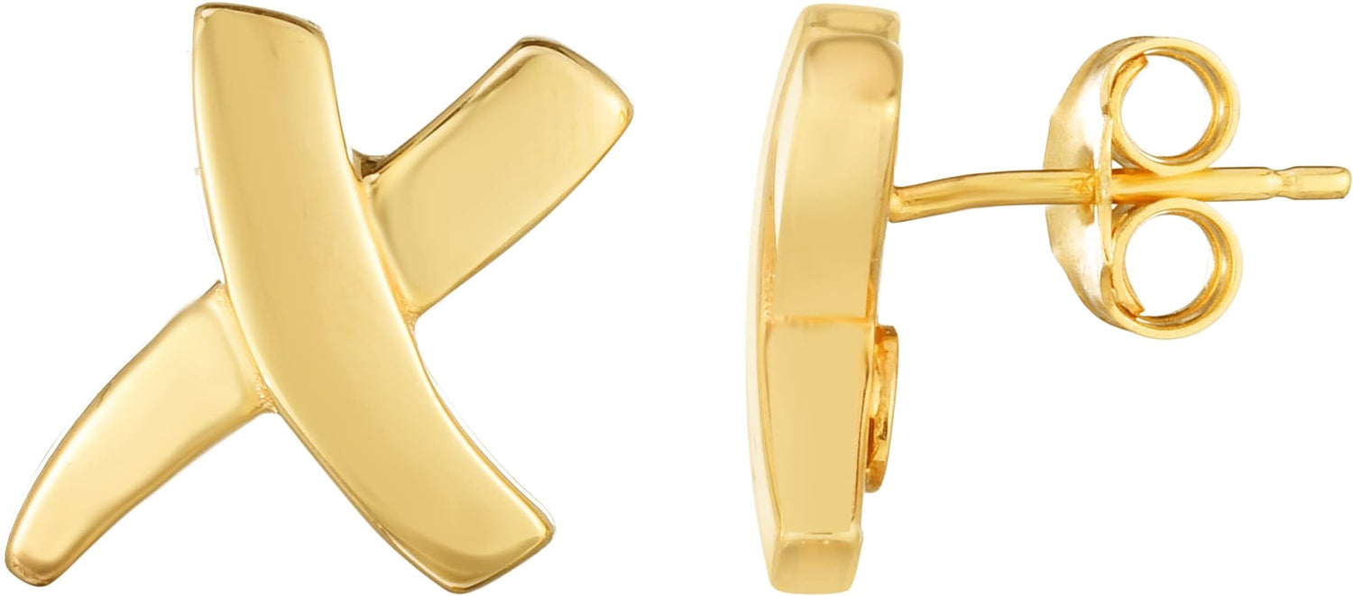 14k Yellow Gold 12.5mm Sculpted X Earrings