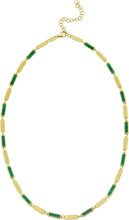 Load image into Gallery viewer, 14k Yellow Gold Malachite Gemstone Rectangle Links Chain Necklace, 18 Inch with 2” Extender
