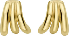 Load image into Gallery viewer, 14k Yellow Gold 14mm Triple Row Splayed Hoop Earrings
