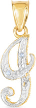 Load image into Gallery viewer, 10k Yellow Gold and White Gold Two-Tone 21.5mm Cursive Personalized Alphabet A-Z Initial Pendant with Optional 1.1mm Solid Cable Chain, 18 Inch

