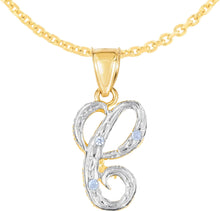 Load image into Gallery viewer, 10k Yellow Gold and White Gold Two-Tone 21.5mm Cursive Personalized Alphabet A-Z Initial Pendant with Optional 1.1mm Solid Cable Chain, 18 Inch
