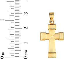 Load image into Gallery viewer, 14k Yellow Gold 1&quot; Barrel-Ended Cross Charm Pendant with optional Adjustable Chain Necklace
