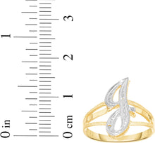 Load image into Gallery viewer, 10k Two-Tone Yellow Gold and White Gold 15mm Personalized A-Z Initial Cursive Letter Ring, Sizes 3 - 10
