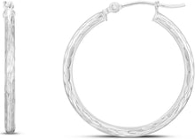 Load image into Gallery viewer, 14k White Gold 2mm x 25mm, 30mm or 45mm Diamond Cut Hoop Earrings
