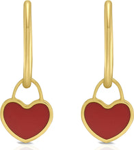 Load image into Gallery viewer, 14k Yellow Gold 22mm Dangle Heart Huggie Earrings (Turquoise, Red Coral, Mother of Pearl)
