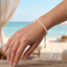 Load image into Gallery viewer, 14k White Gold 4mm Cultured Pearl Bolo Link Friendship Bracelet, Adjustable to 9.25 Inch
