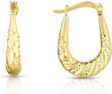 Load image into Gallery viewer, 10k Yellow Gold 18.4mm Beaded Twisted Swirl Oval U Shape Hoop Earrings
