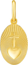 Load image into Gallery viewer, Italian 14k Yellow Gold 15mm Radiant Sacred Heart Cross Medallion Religious Charm Pendant with Optional Necklace,  16-17-18 Inch
