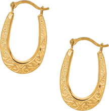 Load image into Gallery viewer, 10k Yellow Gold 16mm Oval Scroll Pattern Hoop Earrings
