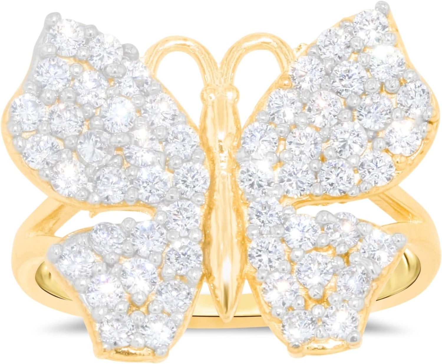 10k Yellow Gold 15mm Pave CZ Butterfly Ring, Sizes 4 - 10