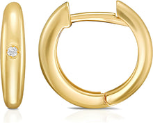 Load image into Gallery viewer, Italian .02cttw Diamond 14k Yellow Gold Round Huggie Hoop Earrings
