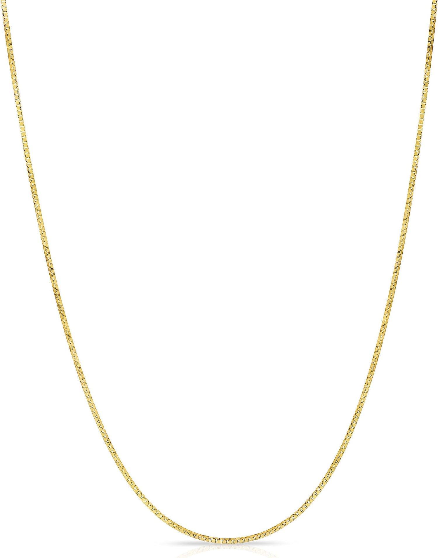 14k Yellow Gold or White Gold 0.68mm Solid Box Chain Link Necklace