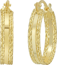 Load image into Gallery viewer, 14k Yellow Gold 18mm x 3.5mm or 24.7mm x 3.5mm Diamond Cut Edge &amp; Polished Hoop Earrings
