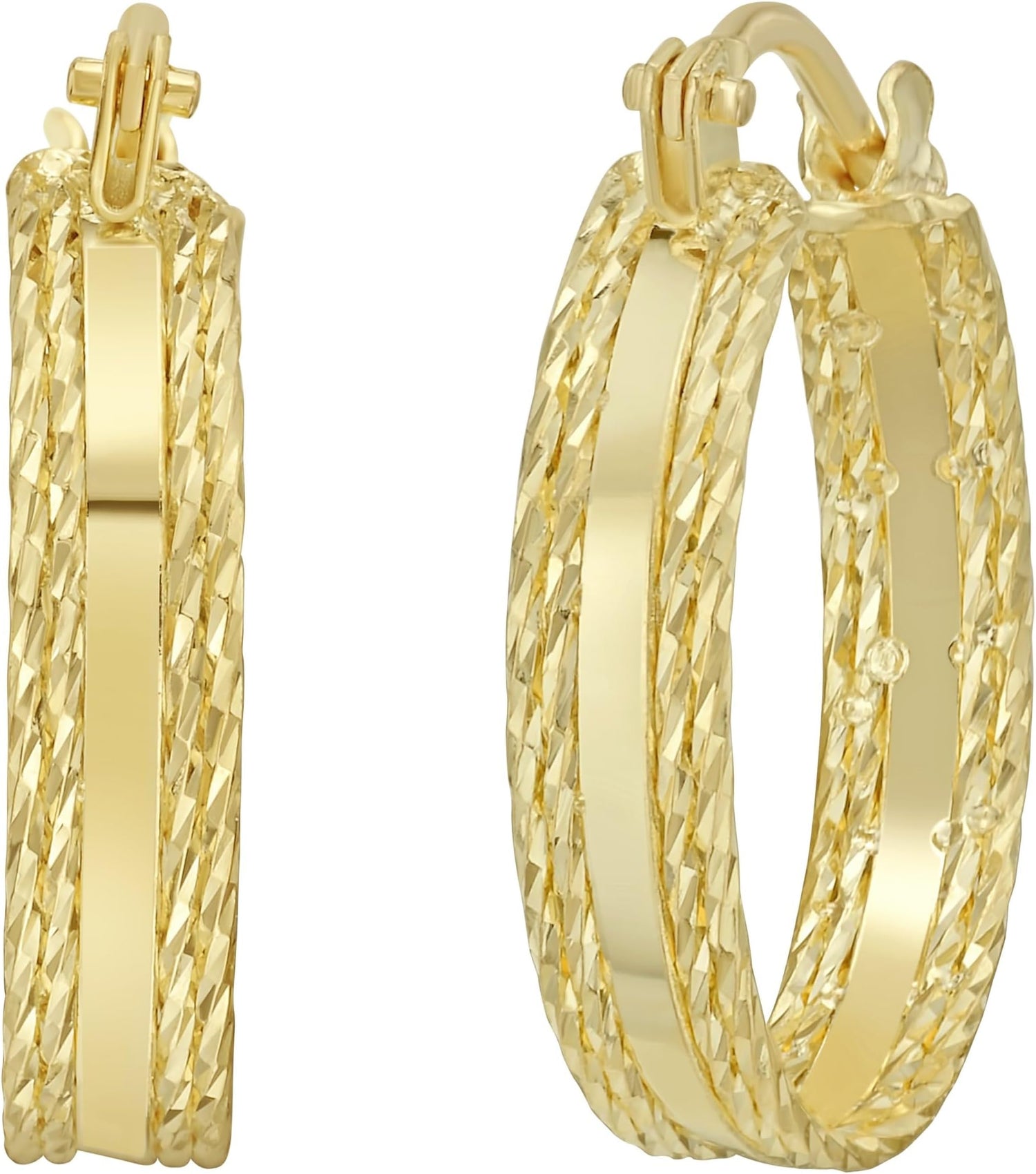 14k Yellow Gold 18mm x 3.5mm or 24.7mm x 3.5mm Diamond Cut Edge & Polished Hoop Earrings
