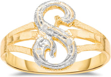 Load image into Gallery viewer, 10k Two-Tone Yellow Gold and White Gold 8.5mm Personalized A-Z Initial Cursive Letter Ring, Sizes 3 - 10
