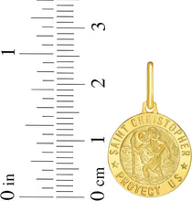 Load image into Gallery viewer, Italian 14k Yellow Gold 15mm Reversible Saint St. Christopher San Cristóbal Protect Us Medallion Religious Charm Pendant with Optional Necklace,  16-18 Inch
