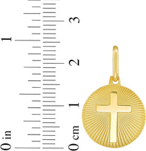 Load image into Gallery viewer, Italian 14k Yellow Gold 15mm Radiant Cross Medallion Religious Charm Pendant with Optional Necklace,  16-17-18 Inch
