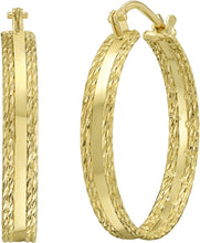 Load image into Gallery viewer, 14k Yellow Gold 18mm x 3.5mm or 24.7mm x 3.5mm Diamond Cut Edge &amp; Polished Hoop Earrings
