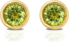 Load image into Gallery viewer, 14k Yellow Gold 5mm Round Birthstone Stud Earrings (Garnet, Amethyst, Aquamarine, White Topaz, Emerald, Moonstone, Ruby, Peridot, Blue Sapphire, Pink Sapphire, Citrine, Sky Blue Topaz)
