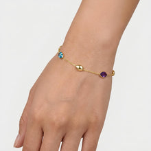 Load image into Gallery viewer, 14k Yellow Gold 8.6mm Gemstone Link Bracelet, Adjustable 6" - 7.5 Inch
