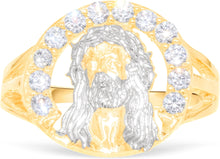Load image into Gallery viewer, 10k Yellow Gold 16.3mm Jesus Face Two-Tone CZ Openwork Men&#39;s Ring, Sizes 5-13
