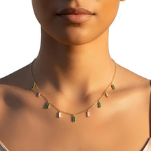 Load image into Gallery viewer, 14k Yellow Gold Cable Chain Gemstone Inlay Station Necklace, 18 Inch with 2" Extender
