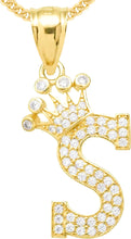 Load image into Gallery viewer, 10k Yellow Gold 0.8&quot; Pave CZ Personalized Crown Alphabet Letter A - Z Initial Charm Pendant with optional Chain Necklace
