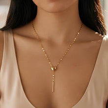 Load image into Gallery viewer, 14k Yellow Gold 10.5mm Heart Lariat Charm Adjustable Draw String Clasp Chain Necklace, 20 Inch
