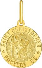 Load image into Gallery viewer, Italian 14k Yellow Gold 15mm Reversible Saint St. Christopher San Cristóbal Protect Us Medallion Religious Charm Pendant with Optional Necklace,  16-18 Inch
