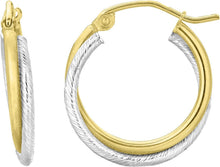 Load image into Gallery viewer, 14k Yellow Gold and White Gold 15mm Double Row Polished Hoop Earrings
