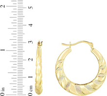 Load image into Gallery viewer, 10k Yellow Gold High Polish and Twisted Swirl Ribbed Hoop Earrings
